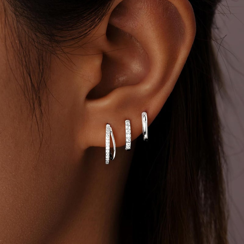 Inerney 14K Gold Plated Huggie Hoop Earrings for Women, Small Sterling Silver Earring Set Hypoallergenic Cartilage Helix Stacks, Mini Dainty Cute Trendy Birthstone Jewelry Gift for Multiple Piercings - Image 2